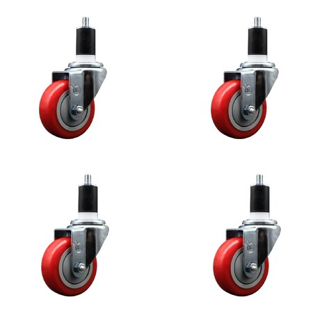 Service Caster 3.5'' Red Poly Wheel Swivel 1-1/2'' Expanding Stem Caster Set, 4PK SCC-EX20S3514-PPUB-RED-112-4
